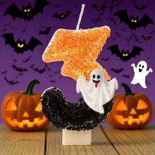 Choose Any Number 0-9 Halloween Candles - Orange/Black Glitter Ombre Soy Wax Candle Set With Ghost Charm, Birthday Cake Topper Party Decor For Spooky Home, Cute Gift For Women Best Friend Home Decor Halloween Decor Room Decor