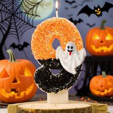 Choose Any Number 0-9 Halloween Candles - Orange/Black Glitter Ombre Soy Wax Candle Set With Ghost Charm, Birthday Cake Topper Party Decor For Spooky Home, Cute Gift For Women Best Friend Home Decor Halloween Decor Room Decor