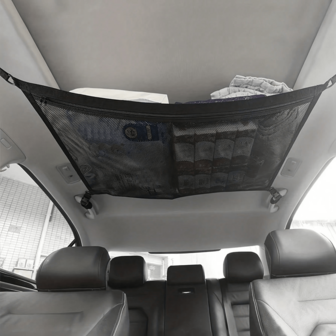 Universal Car Ceiling Mesh Storage Bag - Large Capacity Polyester Organizer With Multiple Compartments, Easy-Install Road Trip/Travel Car Accessory