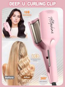 Fer à friser en U profond et lisseur, Crimper en U profond, Coiffage à haute température à sec et à l'eau, Grandes vagues faciles à un clic, Cadeau de coiffure idéal pour la petite amie et la mère, Indispensable pour la rentrée scolaire (Rose)