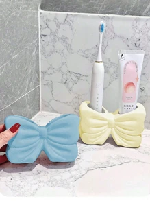 1 buc Suport pentru periuță de dinți cu fundă asimetrică în stil nordic, suport pentru periuță de dinți electrică, suport pentru depozitarea machiajului, organizator pentru periuță de dinți, raft decorativ pentru biroul de acasă, decor estetic pentru cameră, decorare pentru casă, organizare care economisește spațiu, accesorii pentru bucătărie, baie, dormitor