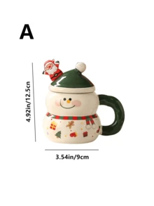 1 圣诞杯陶瓷杯带盖勺大容量马克杯礼物平安夜礼物学生水杯圣诞纪念咖啡杯创意圣诞雪人杯葫芦陶瓷杯牛奶杯圣诞早餐杯带勺圣诞礼物400ml - 彩色 - 查看 2