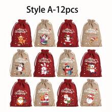12 pezzi Borse regalo in iuta per Natale con laccio, 10x14cm, decorate con Babbo Natale e folletti, adatte per gioielli, caramelle e piccoli regali, perfette per feste natalizie e decorazioni natalizie, regali di Natale