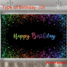 Tecido de fundo com padrão "Feliz Aniversário" com glitter 2D, adequado para suprimentos de festas fotográficas, decoração de eventos, fundo de adereços de estúdio, uso interno e externo - 1 - Ver 5