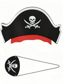 2pcs/12pcs Vintage Pirate Captain Hat & Eye Patch - Skull Pattern Fabric Accessories, Suitable For Cosplay, Halloween Decoration - Multicolor - View 2
