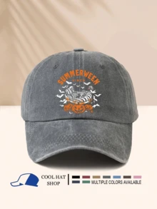 Halloween Series Washed Baseball Cap With SUMMERWEEN Skeleton, Bat, Pumpkin Print, Festive Halloween Carnival Atmosphere - Washed Cap - View 18