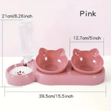 Elevated Pet Feeder Automatic Drinker With Triple Limiter - Pink - View 10