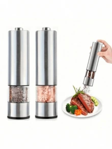 1个电动盐和胡椒研磨器，电池供电，单手操作，自动胡椒研磨器，电子可调胡椒研磨器，适合用作厨房工具，万圣节/圣诞节礼物 - 彩色 - 查看 1