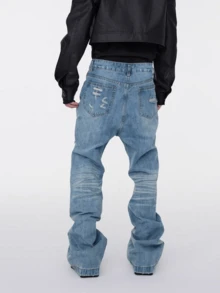 Men's Fashionable Y2K Distressed Washed Loose Straight Leg Jeans - Light Wash - View 2