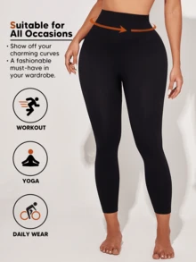 Women's Seamless High Waist Tummy Control Skinny Leggings - Black - View 7