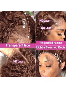 200% 密度深卷曲蕾丝前假发 - 4号巧克力棕色预漂白蕾丝前假发，无需胶水即可佩戴 - 高清透明13*4中分假发，逼真发际线 - 无需胶水，无需技巧，巴西原生人发混纺假发，带婴儿发，适合所有人日常佩戴，即戴即走 - 棕色 - 查看 7