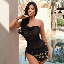 1 bộ trang phục múa bụng dây thắt lưng, trang trí bodysuit thắt lưng lưới kim loại, dây thắt lưng đồng xu vàng để khiêu vũ, phong cách Boho - Nhiều màu - Xem 4