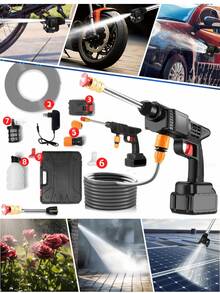 New High Pressure Car Wash Gun, Portable Rechargeable Battery Car Wash Device, Wireless Car Wash Machine Dedicated High Pressure Water Gun - Multicolor - View 2