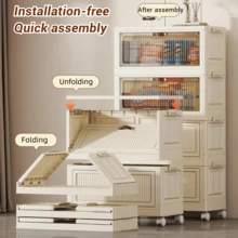 4-6 Tier Foldable Storage Cabinet With Wheels, Large Capacity Lidded Storage Bins With Flip Doors, Stackable Rolling Storage Organizer,Multi Functional Clothing Storage, Toy Organizer Box,Living Room, Bedroom, Kitchen, Bathroom - White - View 4