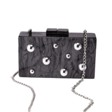 Women Unique Acrylic Clutch Purse Chain Shoulder Bag Prom Party Wedding Handbag With Embedded Beads - 黑色 - 查看 5