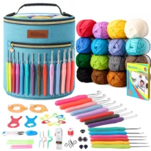 Crochet Kits For Beginners Adults, Crochet Starter Kit With Ergonomic Crochet Hooks Set 2-10mm, 16 Colour Crochet Yarns, Travel Crochet Kit Compact & Portable, Large Knitting Bag Yarn Storage - 霧霾藍 - 查看 1