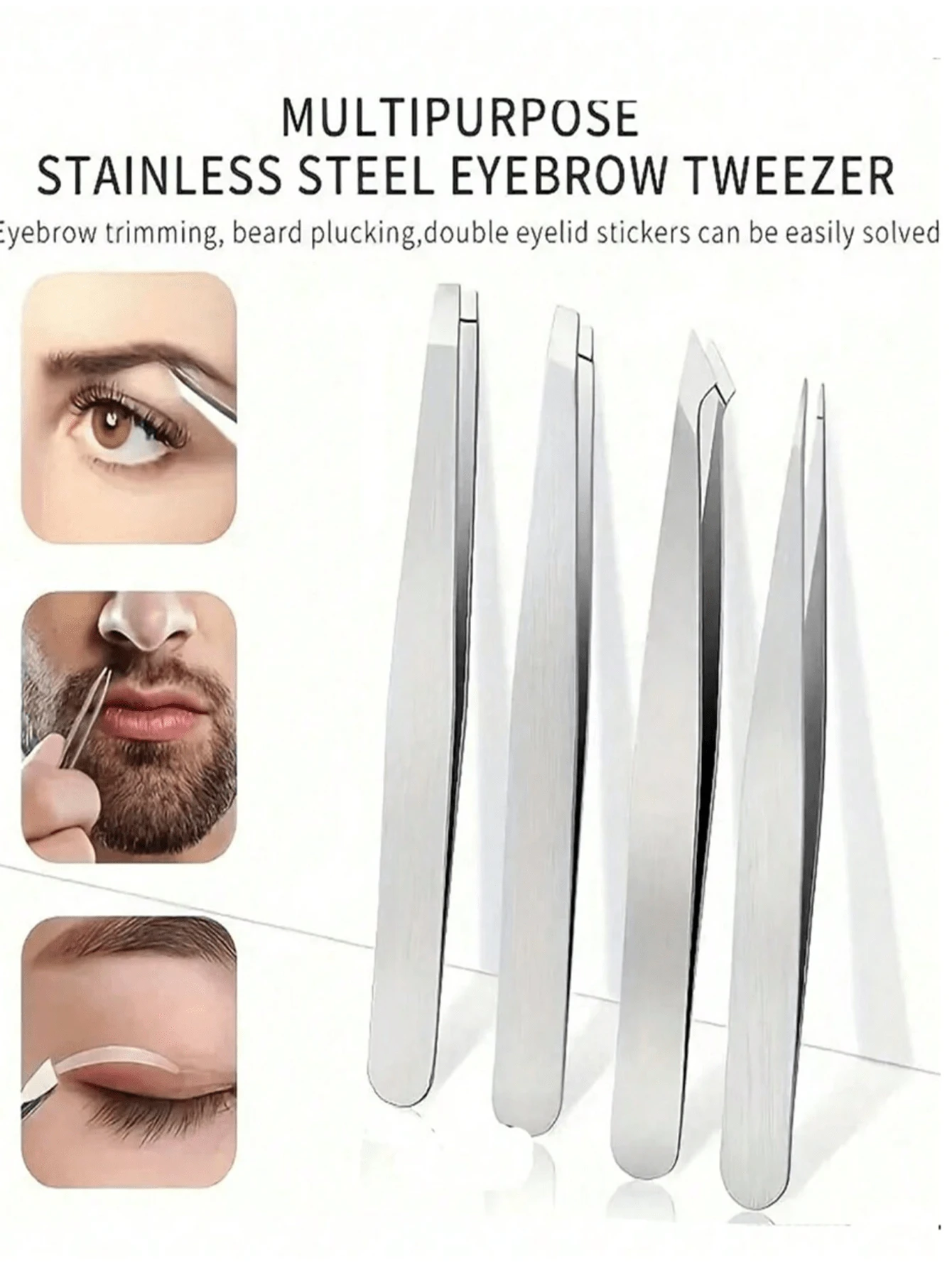 Bộ 4 nhíp tỉa lông mày chuyên nghiệp bằng thép không gỉ, nhíp chính xác dùng để nhổ lông mặt/lông mọc ngược/mảnh vụn, dụng cụ làm đẹp.
