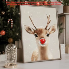 1pc Rural Santa Claus Reindeer, Canvas Wall Art Print, Farmhouse Christmas Canvas Wall Art Decoration, Christmas, Wall Arts, Posters, Wall Art With Frame - Canvas (Optional Frame) Home Decor Christmas Decorations Room Decor