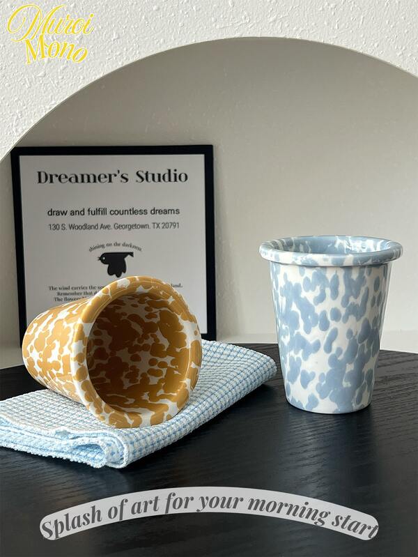 <Splash Of Art For Your Morning Start>，1 件 260ML 复古风格飞溅陶瓷杯、咖啡杯、早餐杯、牛奶杯、笔筒、浴室杯 返校