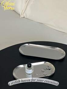 <a>, 1pc Silver Luxurious Metal Storage Tray Heart Shaped Jewelry Display Tray Home Decoration Serving Plate Craft For Table Organizer Oval (7in/8.7in/10.2in) - Silver - View 2