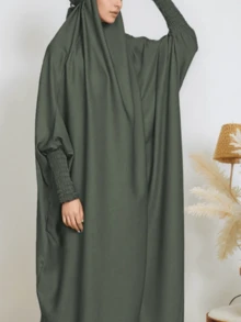 1pc Solid Color Elastic Sleeve Design Prayer Abaya Khimar, Loose Fit Cinched Sleeve Abaya, Suitable For Women's Daily Wear And Prayer, Muslim Islamic Clothing - Multicolor - View 19