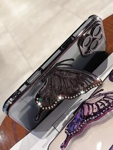 奢华电镀透明黑色手机壳，带蝴蝶亮片支架，闪亮水晶水钻风格，硅胶防震软壳，兼容 16/16E/16 Pro/16 Pro Max/16 Plus/15/14/13/12/11/X/XS/XR/8/7、Galaxy S25/S24/S23/S22/S21/A55/A54/A53/A52/A35/A34/A23/A16/A15/A14/A13/A12/A05S/FE/Ultra/4G/5G、Redmi/Honor/MOTO/OPPO/Infinix 等手机，防水、防摔、防刮花 - 黑色 - 查看 8