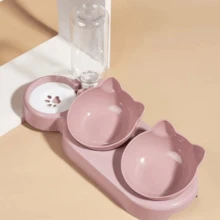 Elevated Pet Feeder Automatic Drinker With Triple Limiter - Pink - View 3