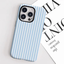 Fashionable Fresh Blue And White Striped Glossy Phone Case For IPhone 17 Air 16PM 15PM 13/13 Mini 12 11 XS Max 7 SE2FOR-YOUR-BELOVED-PHONE - 1PC - 查看 8