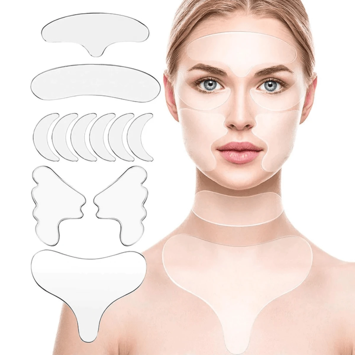 11 Pieces Anti-Wrinkle Silicone Patch For Face, Forehead, Bust And Neck - Clear - View 1