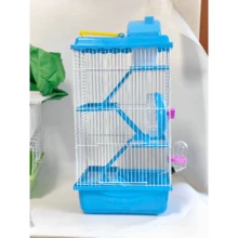 Jaula para hámster de 4 niveles con tobogán y botella de agua, ruedas de ejercicio para una entrada rápida y fácil. - Azul - Ver 7