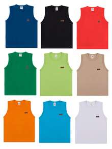 Kit Of 2 Plain Tank Tops For Boys, Summer 100% Cotton, Warmth - Multicolor - View 2