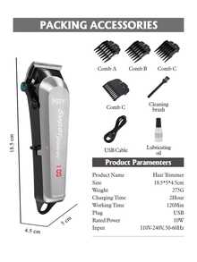 Tagliacapelli/tagliacapelli multifunzionale, pettini guida regolabili multi-misura, ricarica USB, motore silenzioso, testina di taglio fine, design argento/nero. Per il taglio quotidiano/professionale. Per bagno, barbiere, parrucchiere, hotel, viaggi. Regalo ideale (di compleanno) per colleghi, padre, madre, fratelli, sorelle, amici, fidanzato, fidanzata, colleghi, familiari.