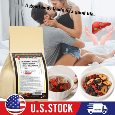 30 Tea Packs, Ginseng Ten Treasures Kidney Tea Recipe - Formula With Ten Precious Ingredients - Ginseng Ten Treasures Berry Tea - Men's Tea, Goji Berry And Mulberry Tea, Kidney And Liver Cleansing Tea, Fatigue Relief Tea (150g)