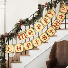 1pc Retro Christmas Decoration Happy Flag Hanging Decoration Retro Happy Christmas Banner - Nostalgic Traditional Christmas Day Decoration, Suitable For Indoor Daily Family Celebrations New Year Christmas Hanging Decoration Perfect Office Fireplace Wall Shelves Farmhouse Christmas Tree Flag Hanging Decoration