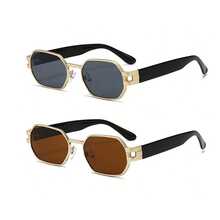 1pc Men/Women's Fashion Square Metal Framed Fashion Glasses, All-Edged Design, Suitable For Driving, Vacation, Business, Party, Retro Casual Accessory - Gold - View 8