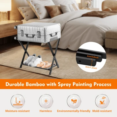 Folding Luggage Rack Suitcase Stand Holders Foldable Suitcase Stand With Shelf And Nylon Straps For Guest Room, Bedroom, Hotel