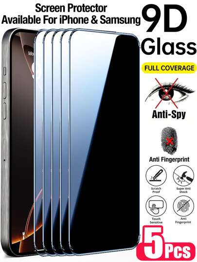 Yezodawee 5片装隐私屏幕保护膜，兼容三星Galaxy A16 5G/A15/A14/A55/A54A/34，升级版25°防窥钢化玻璃屏幕保护膜，兼容 17 Pro Max/17 Pro/17 Air/17/16 Pro Max/16/16 Pro/16 Plus/15/14/13/12/11/XR/XS Max，防刮花，隐私保护膜