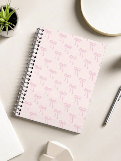 5.5x8.3 Inch, 160 Pages Fashion Pink Bow Spiral Notebook - Perfect Gift For Women And Girls, Stylish Notepad | Elegant Design | Durable Spiral Binding - 5.5x8.3 Inch - 80 Sheets/160 Pages - Diary With Week, Weather, Memo And Date Marks, School Supplies, Back To School Essential