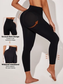 Women's Seamless High Waist Tummy Control Skinny Leggings - Black - View 4