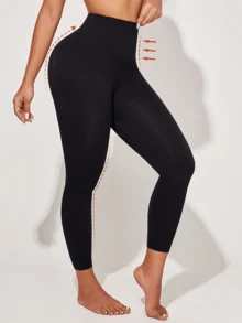 Women's Seamless High Waist Tummy Control Skinny Leggings - Black - View 8