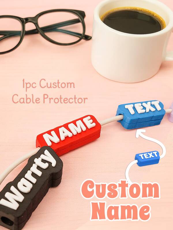 1pc Custom Cable Protector, Custom Name Text, Personalized 3D Printed Charger Label For IPhone, IPad, Travel, Desk, Or Office Use – Unique Name Gift For Birthday, Valentine's Day, Mother's Day, Father's Day, Anniversary, Christmas, Party Favors, Gift For Her Or Him