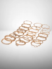 23pcs/Set Fashion Knuckle Rings Set, Women's Crystal Star Moon Eye Wave Gold & Silver Rings, Women's Party Jewelry Gift - Yellow Gold - View 5