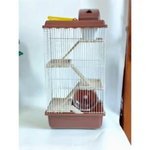 Jaula portátil de cuatro niveles para hámster, hábitat para hámster enano, jaula de viaje para animales pequeños con ruedas de ejercicio, adecuada para hámsteres, ratones, jerbos u otras mascotas. - Marrón - Ver 1