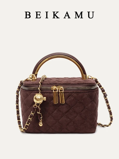 1 Stück BEIKAMU Minimalistisches Design Rautenmuster Handtasche, Make-up Münzbörse, elegante Ketten Schulter Umhängetasche