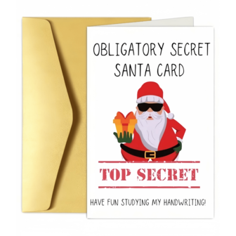 1pc Obligatory Secret Santa Card With Hilarious Santa Claus Design - Humorous Handwriting Study Greeting Card For Christmas Holiday Party, Ideal Gift For Family And Friends
