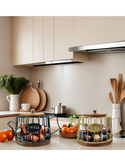 1pc New Black Nordic Style Coffee Pot Shaped Rack - Light Luxury Coffee Capsule Holder, Home Snack Candy Storage Rack, Coffee Shop Bar Display Rack