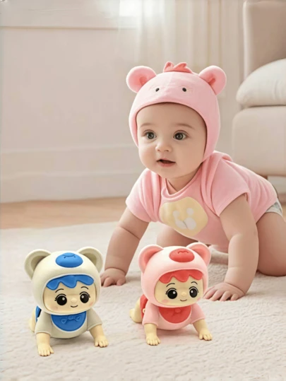 Baby Toys, Baby Toy, Halloween, Crawling Baby Toys For 18 Months, Crawling Toy, Fun Tummy Time Toy With Music, Interactive Walking Moving Sensory Toy, Baby Head-Up Exercises Toy, With Mum Daddy Sound, For Infant Baby Girls Boys To 18 Months, Pink,Blue