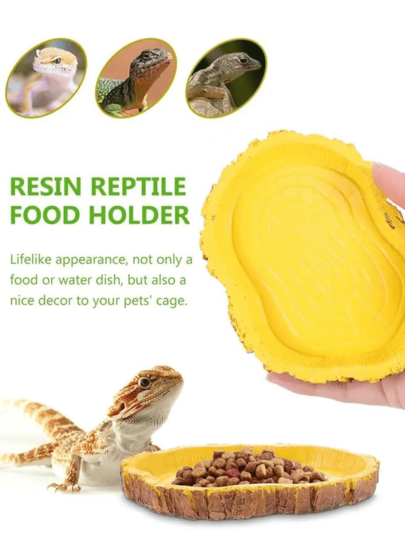 1 pezzo Ciotola d'acqua per tartarughe, ciotola per rettili in PVC, dimensioni 11 * 8 * 1 cm, ciotola per cibo per tartarughe, design simile alla corteccia, ciotola d'acqua per rettili, accessori per l'alimentazione dei rettili