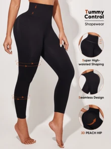 Women's Seamless High Waist Tummy Control Skinny Leggings - Black - View 3