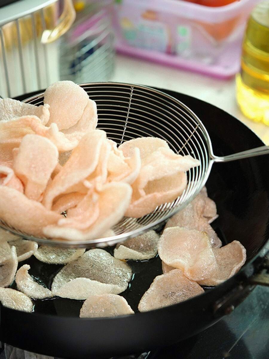 1 Stück Edelstahl Spinnen-Schöpfkelle, langstieliger Metallschaumlöffel zum Frittieren von Lebensmitteln, Pasta und Nudeln, perfekt zum Kochen und Frittieren, langanhaltend Küchenutensil für Pasta und mehr - Verschiedenfarbig - Übersicht 1